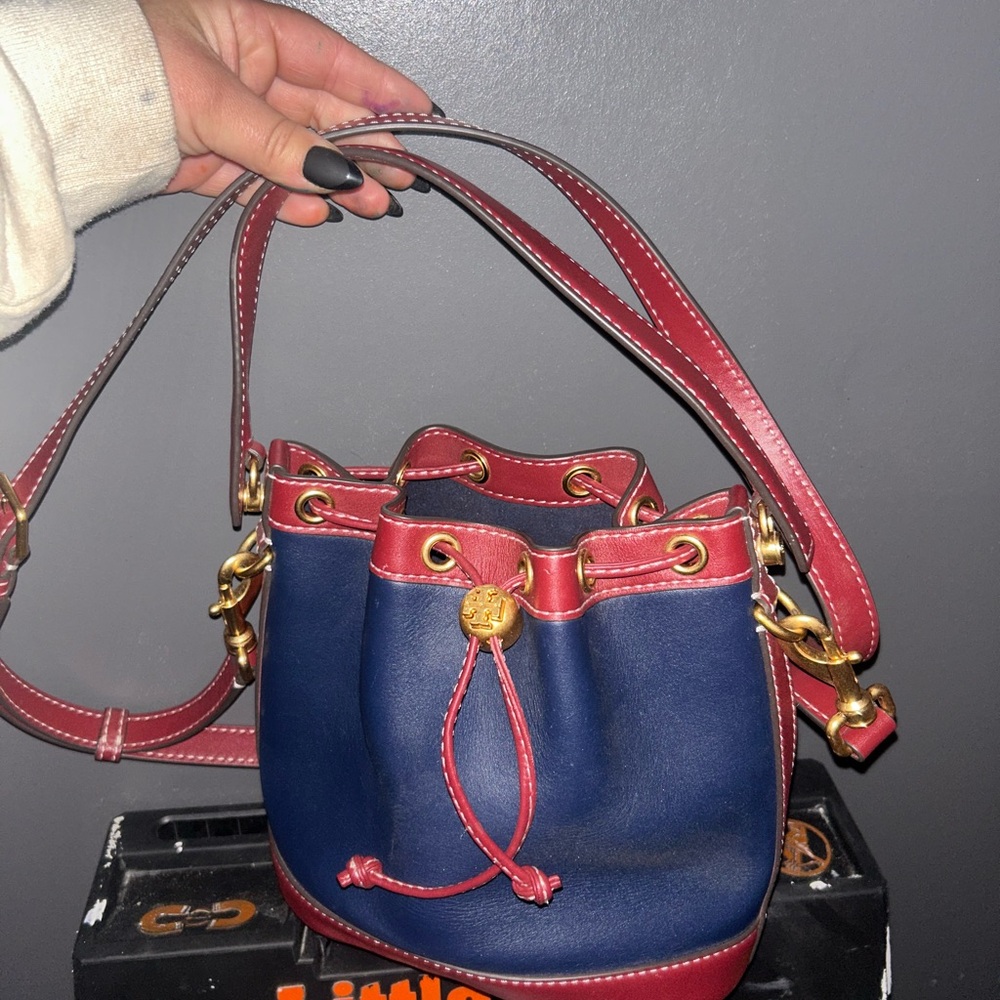 Tory Burch Navy and Burgundy Shoulder Bag